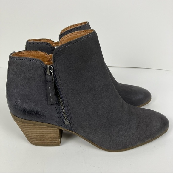 FRYE Judith Double Zip Stacked Heel Almond Toe Ankle Boots Grey Blue Sz 8.5 - Picture 10 of 16